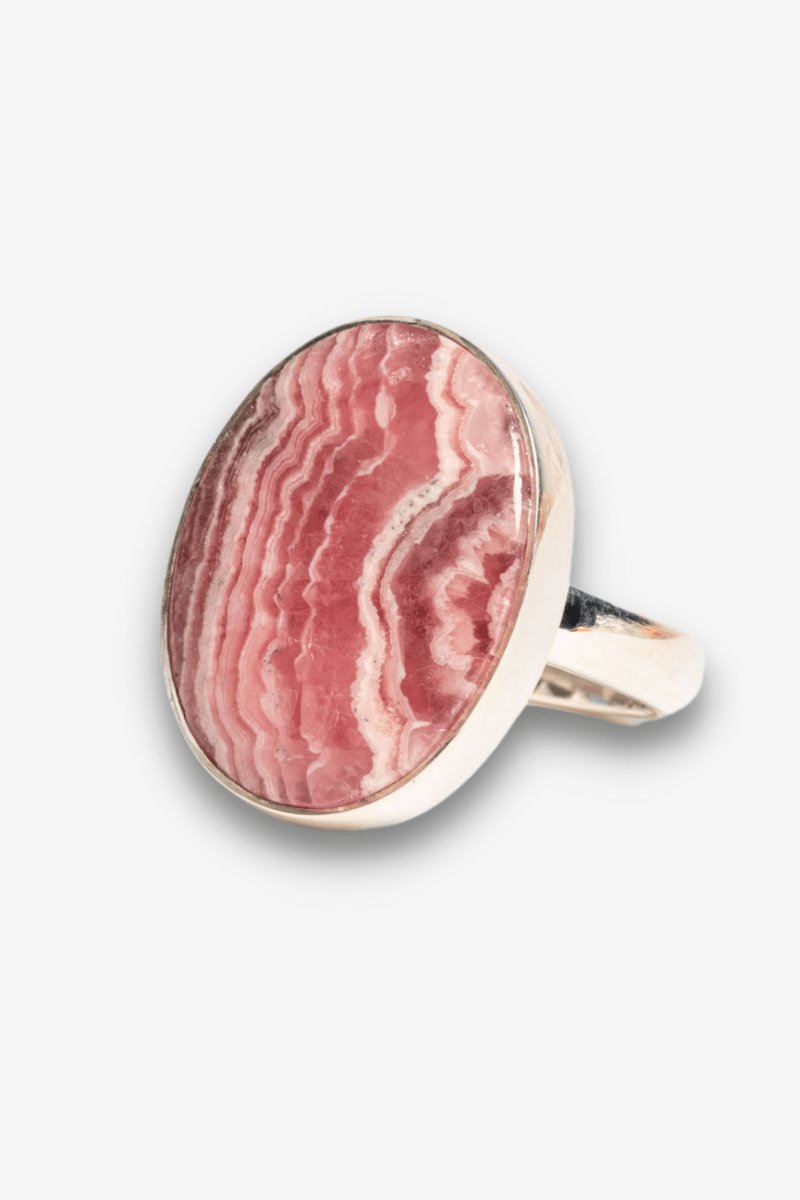 Rhodochrosite Sterling Silver Crystal Adjustable Ring - Eat.Read.Love.