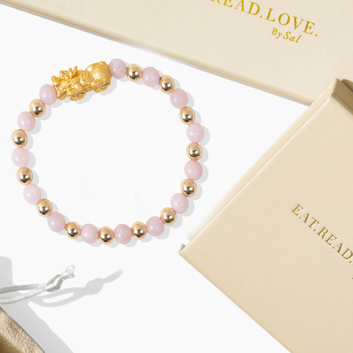 Rose Quartz Infinite Fortune 18k Gold Vermei Pixiu Feng Shui Bracelet