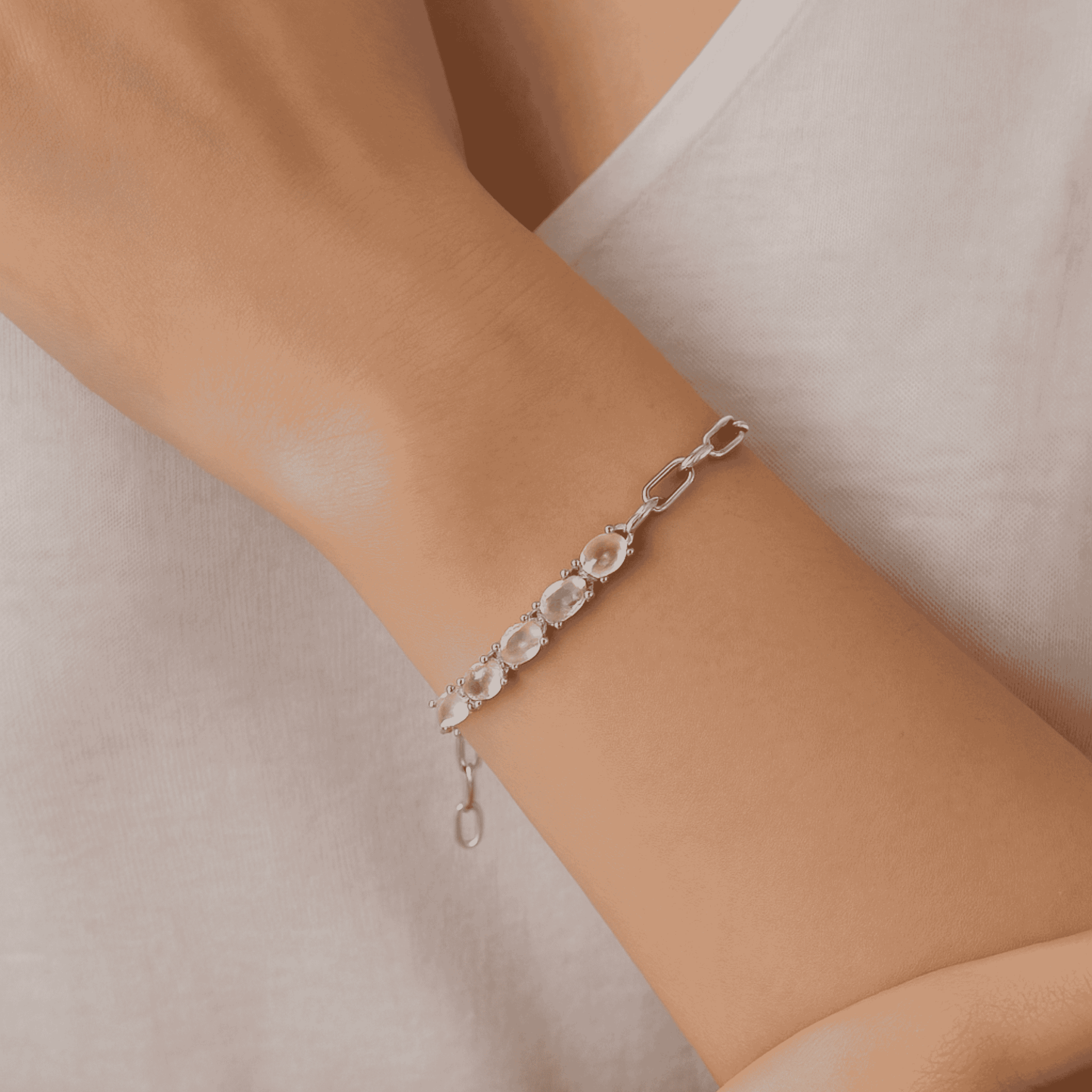 Rose Quartz Sterling Silver Paperclip Sterling Silver Soulmate Bracelet - Eat.Read.Love.