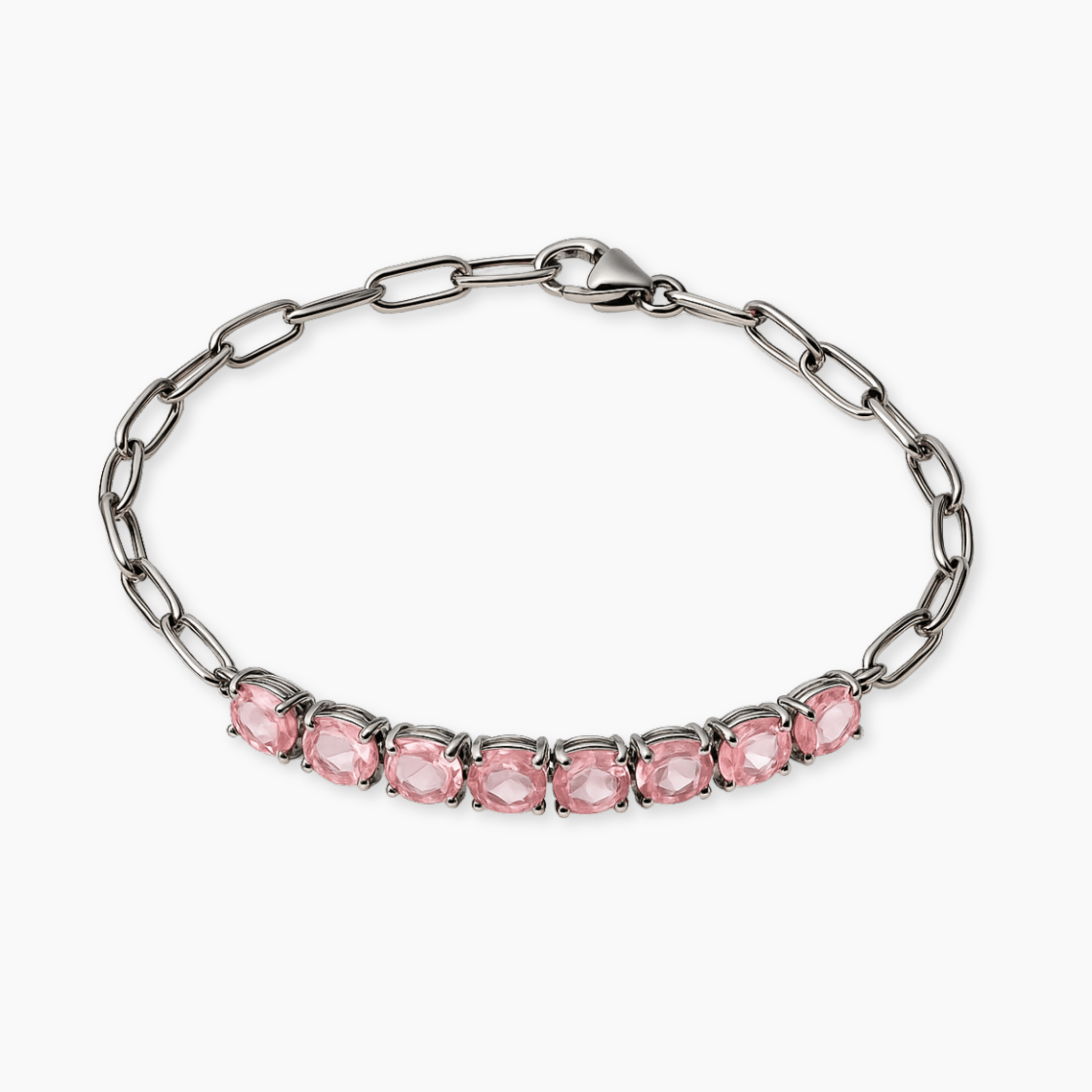 Rose Quartz Sterling Silver Paperclip Sterling Silver Soulmate Bracelet - Eat.Read.Love.