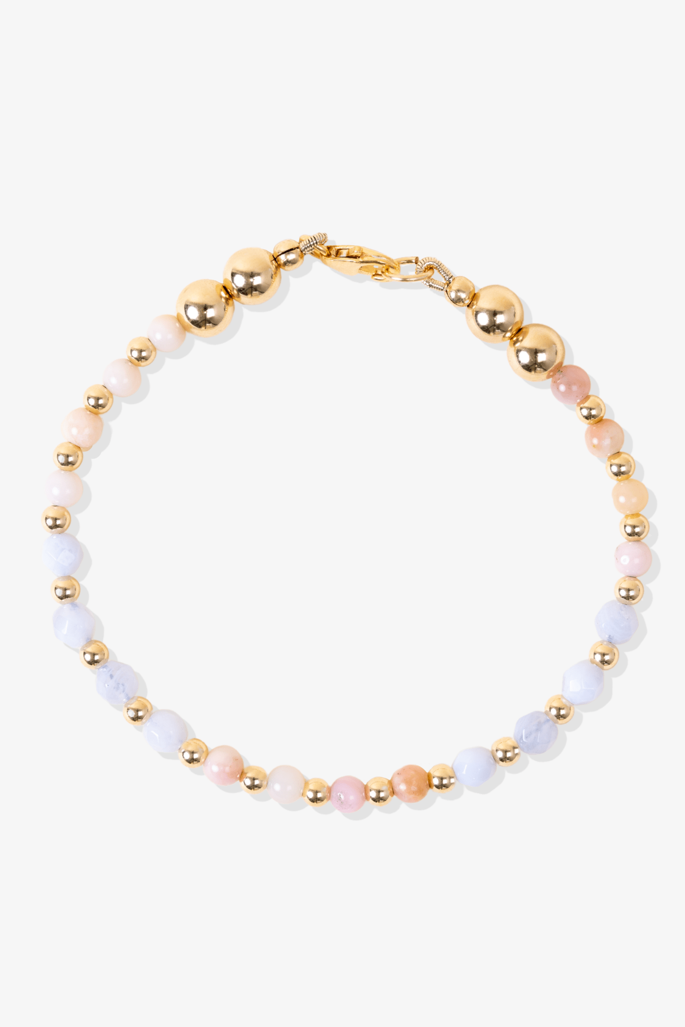 Self Love Spiritual Bracelet with REAL Gold - Blue Lace Agate and Pink Opal - Eat.Read.Love.