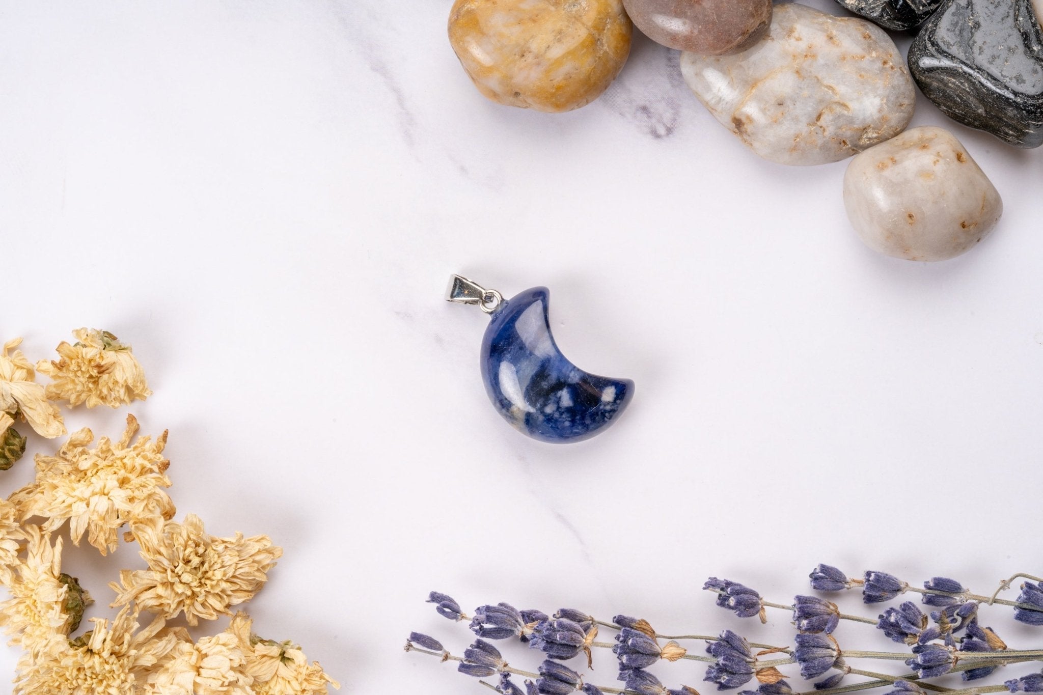 Sodalite Crescent Moon Pendant - Eat.Read.Love.
