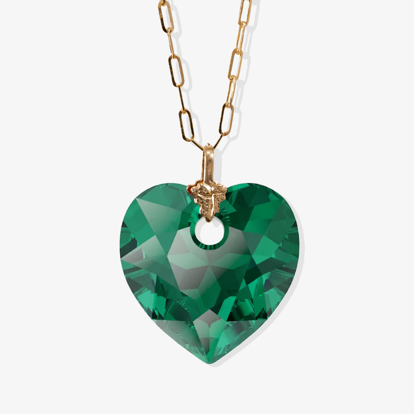 Swarovski Xilion Peridot Green Crystal Heart with REAL 14k Gold Paperclip Necklace - Eat.Read.Love.