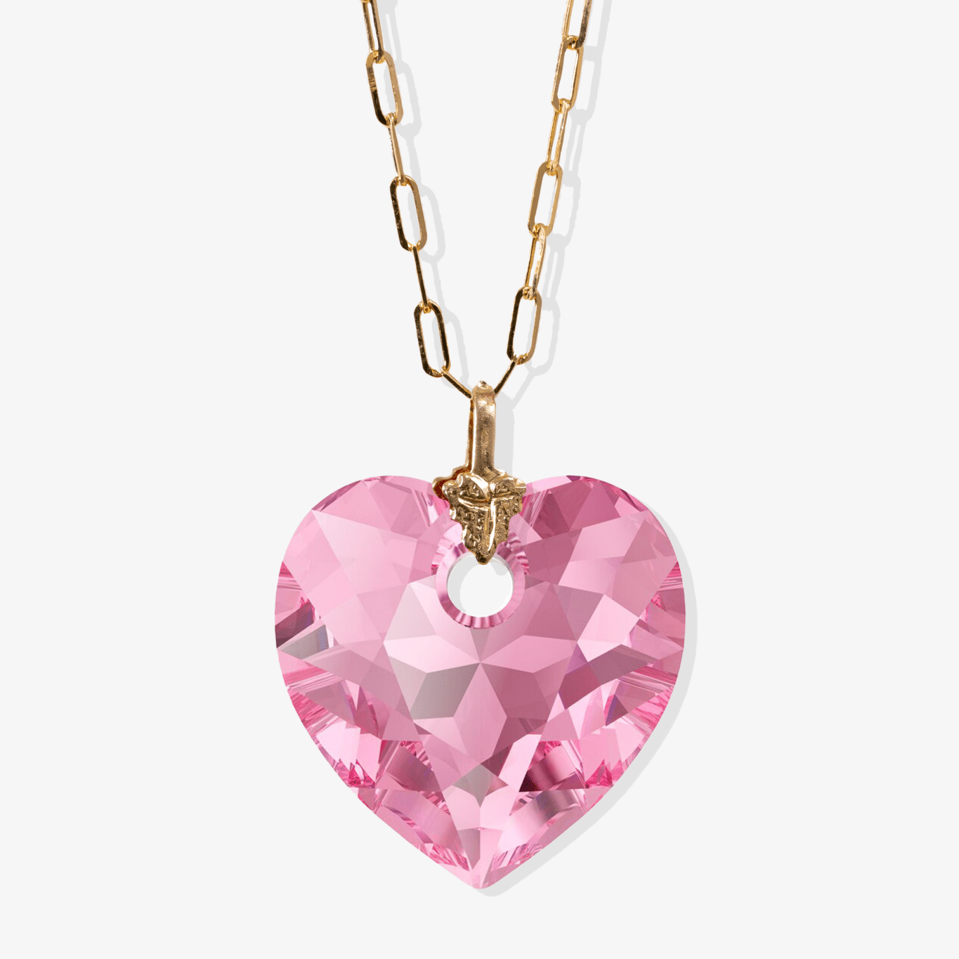Swarovski Xilion Rose Pink Crystal Heart with REAL 14k Gold Paperclip Necklace - Eat.Read.Love.