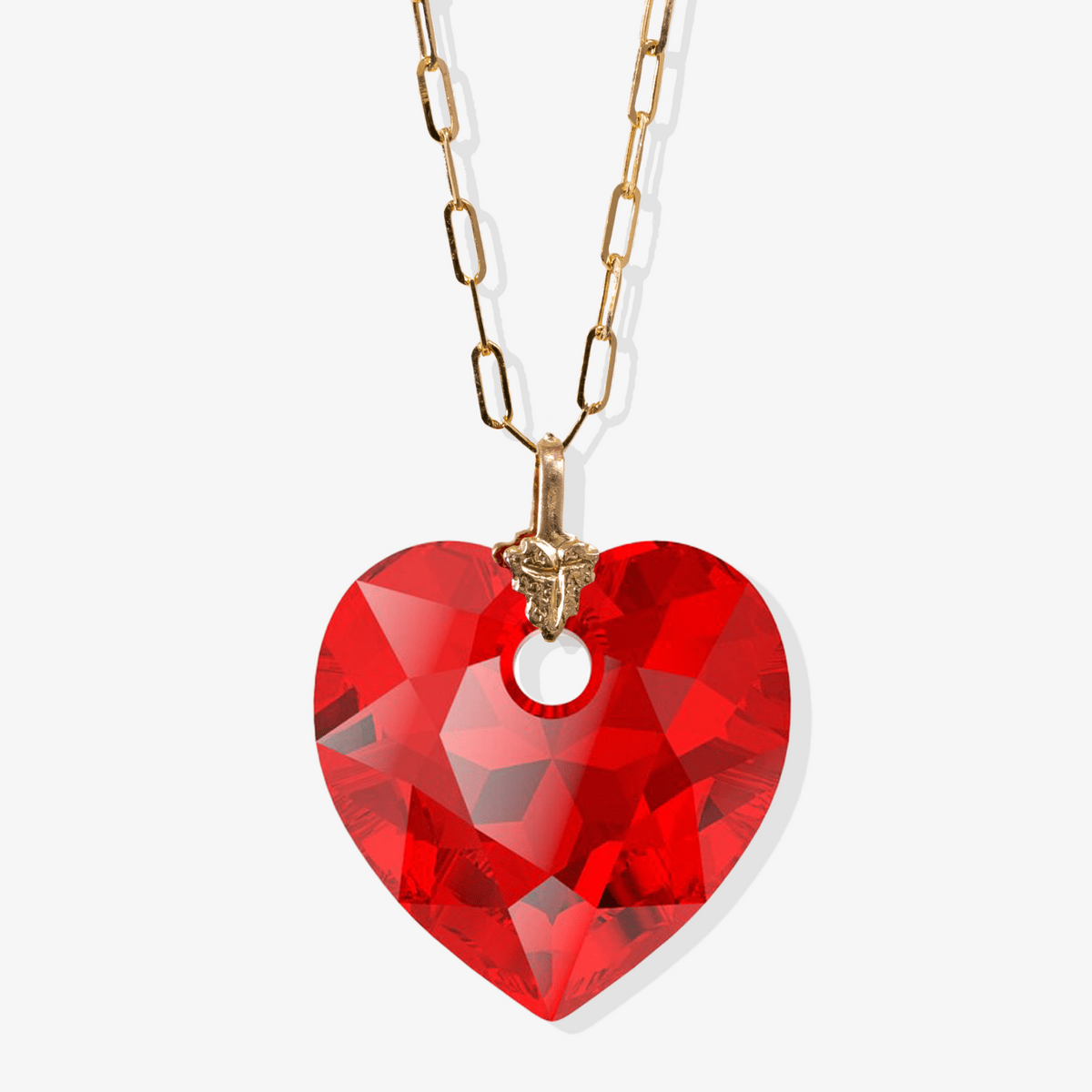 Swarovski Xilion Ruby Red Crystal Heart with REAL 14k Gold Paperclip Necklace - Eat.Read.Love.