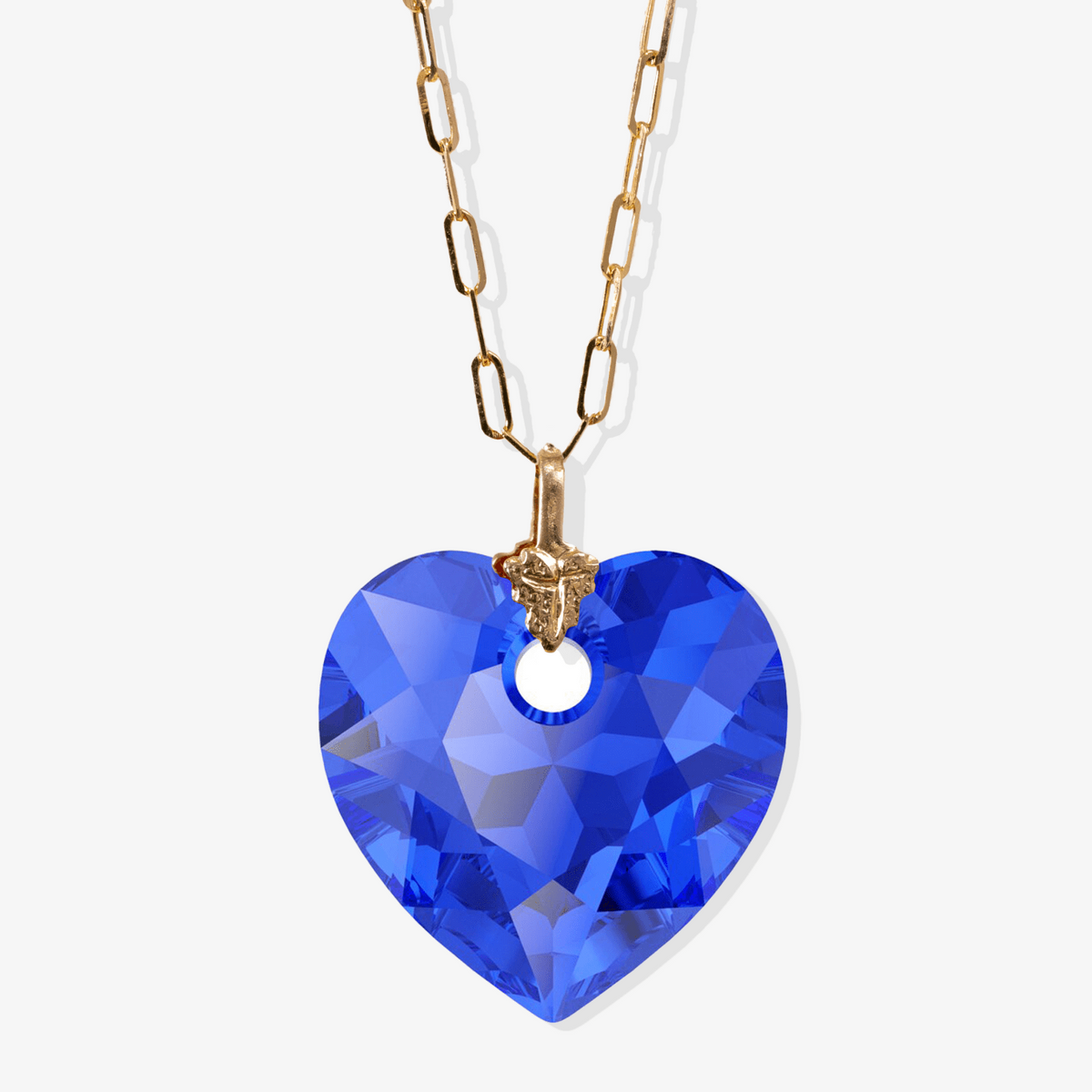 Swarovski Xilion Saphire Blue Crystal Heart with REAL 14k Gold Paperclip Necklace - Eat.Read.Love.
