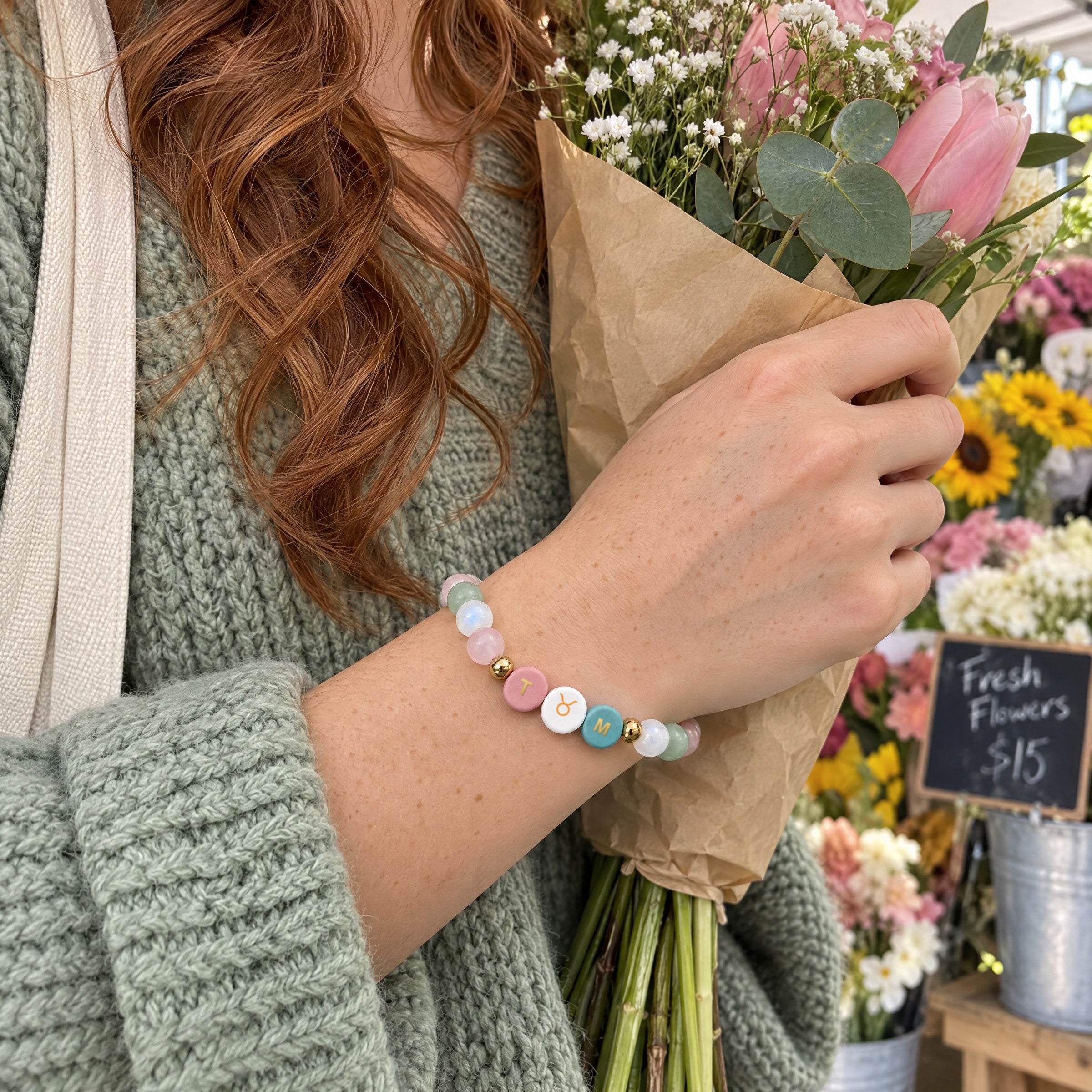 Taurus Initial Charm Bracelet