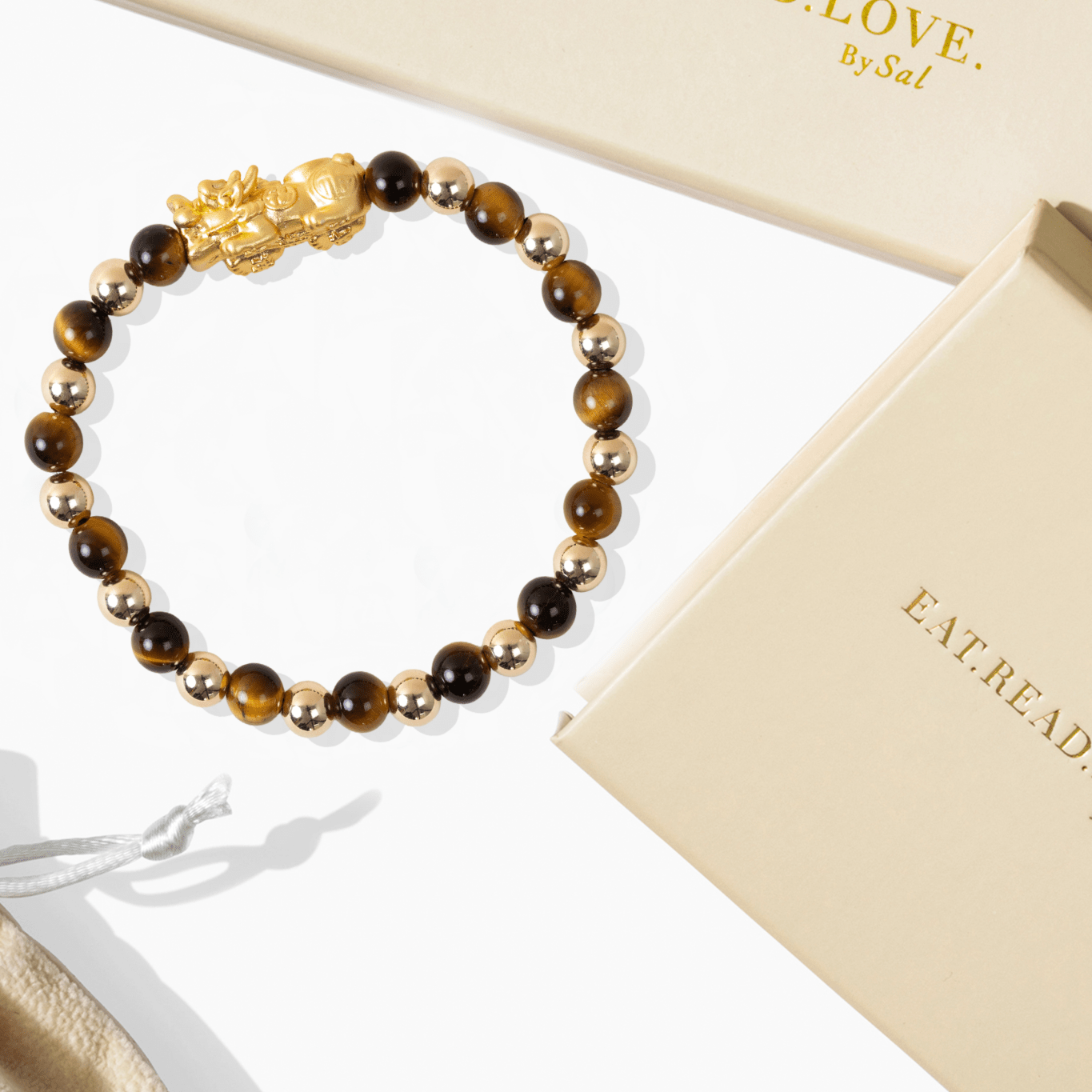 Tigers Eye Infinite Fortune 18k Gold Vermei Pixiu Feng Shui Bracelet