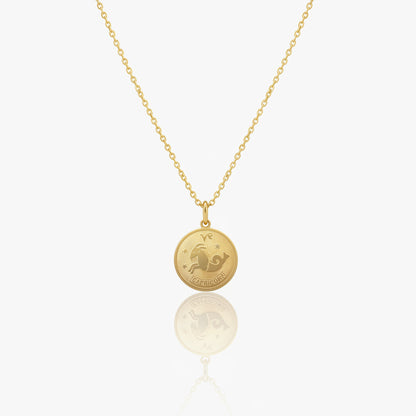 Capricorn Zodiac Sign Gold Medallion Necklace