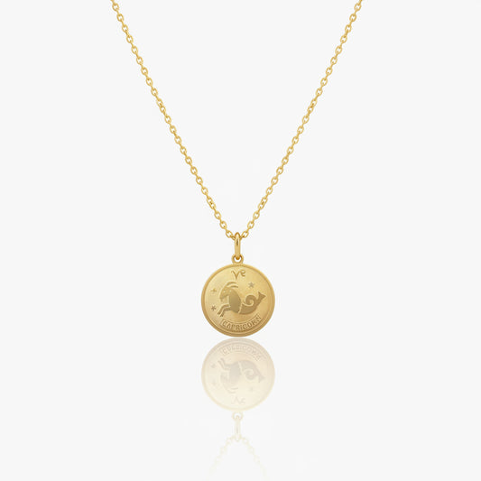 Capricorn Zodiac Sign Gold Medallion Necklace
