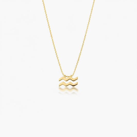 Aquarius Zodiac Glyph Necklace - 24k Gold Plated