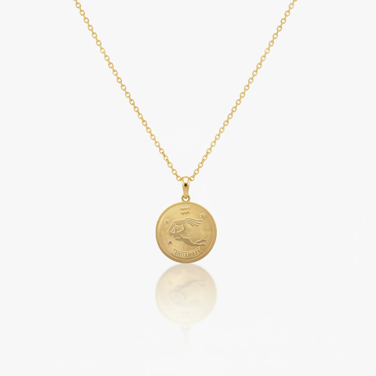 Aquarius Zodiac Sign Gold Medallion Necklace
