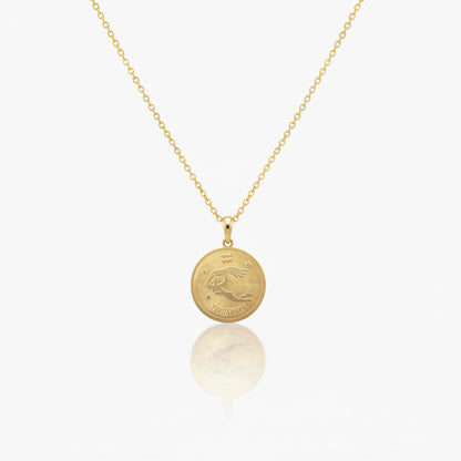 Aquarius Zodiac Sign Gold Medallion Necklace