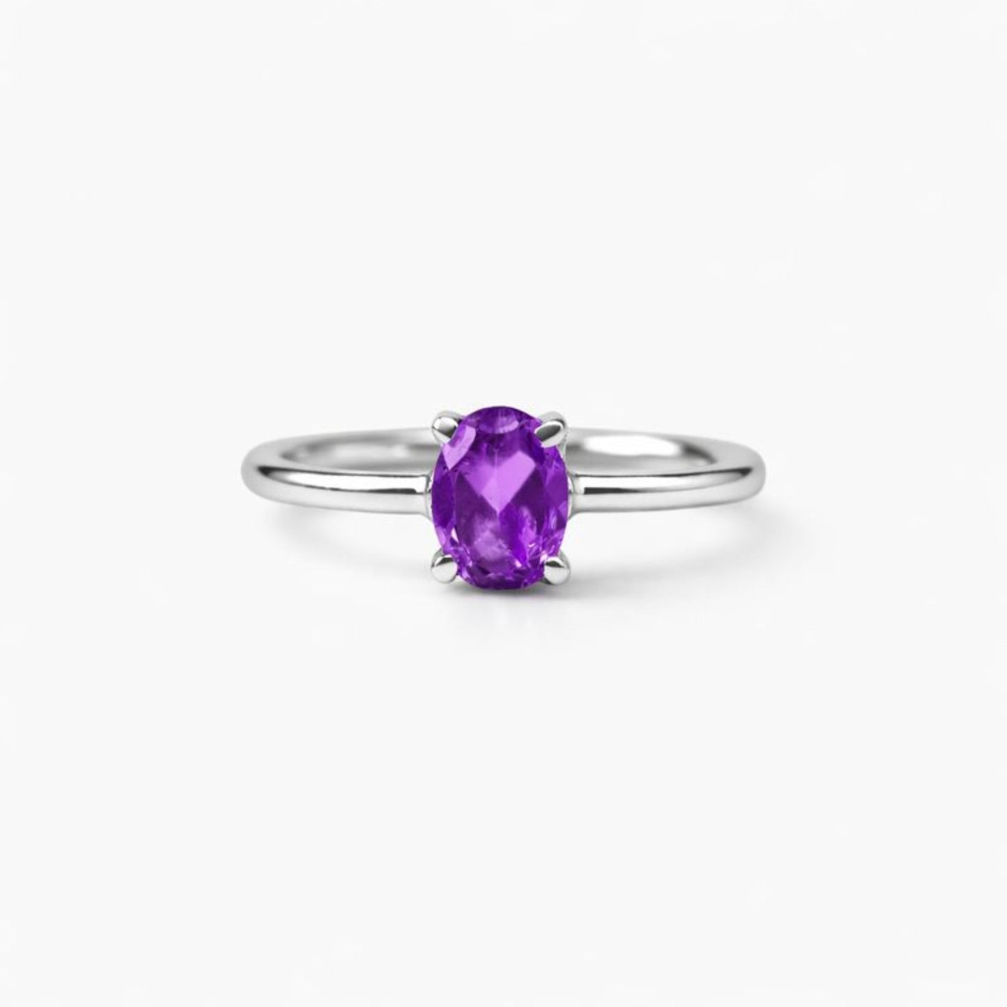 Oval Natural Amethyst Sterling Silver Classic Ring