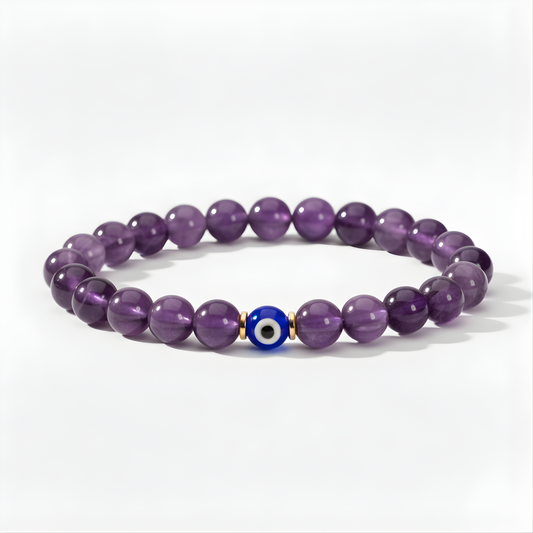 Aquarius Evil Eye Amethyst Crystal Protection Bracelet