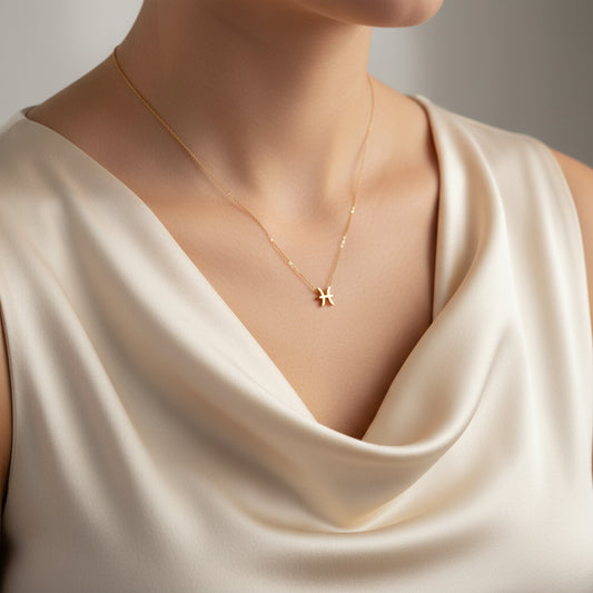 Pisces Zodiac Glyph Necklace - 24k Gold Plated