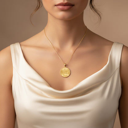 Pisces Zodiac Sign Gold Medallion Necklace