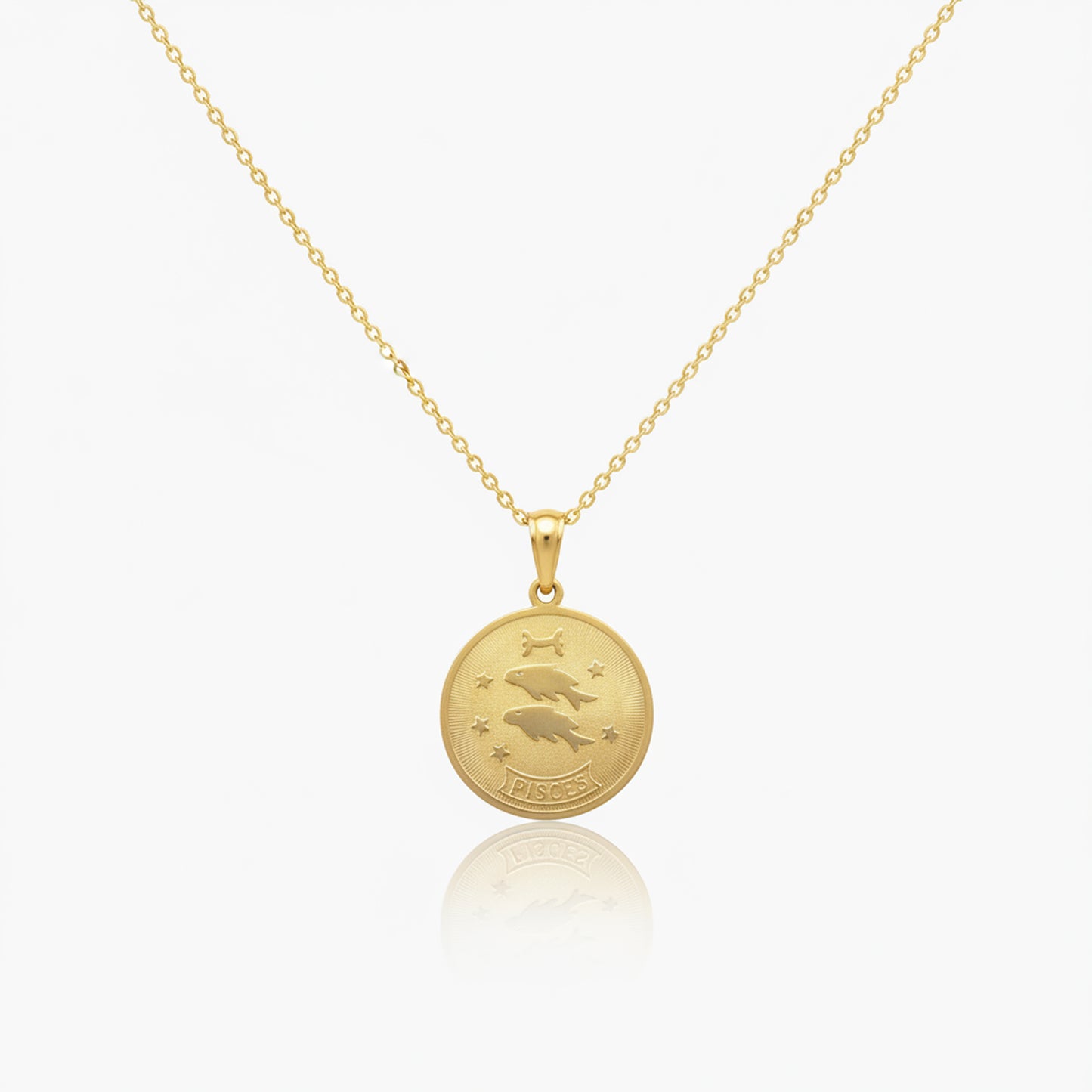 Pisces Zodiac Sign Gold Medallion Necklace