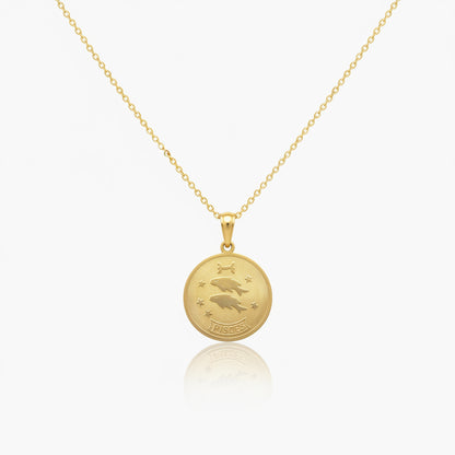 Pisces Zodiac Sign Gold Medallion Necklace
