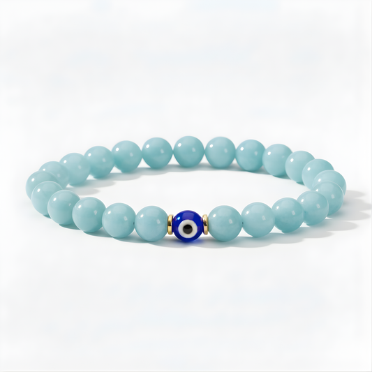 Pisces Evil Eye Aquamarine Crystal Protection Bracelet
