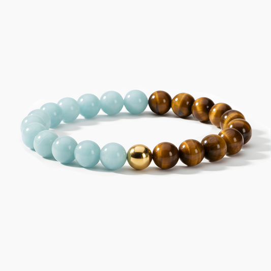 Aquamarine & Tiger's Eye Dual Energy Luck Crystal Bracelet