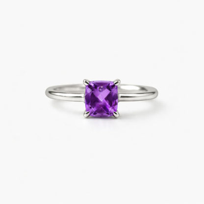 Square Natural Amethyst Sterling Silver Classic Ring