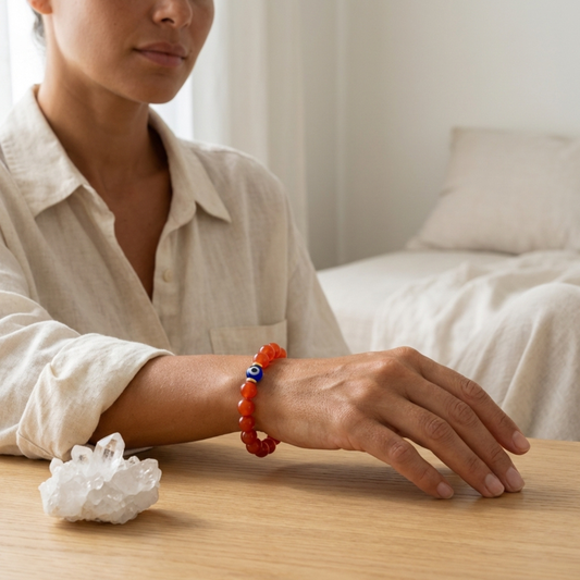Aries Evil Eye Carnelian Crystal Protection Bracelet