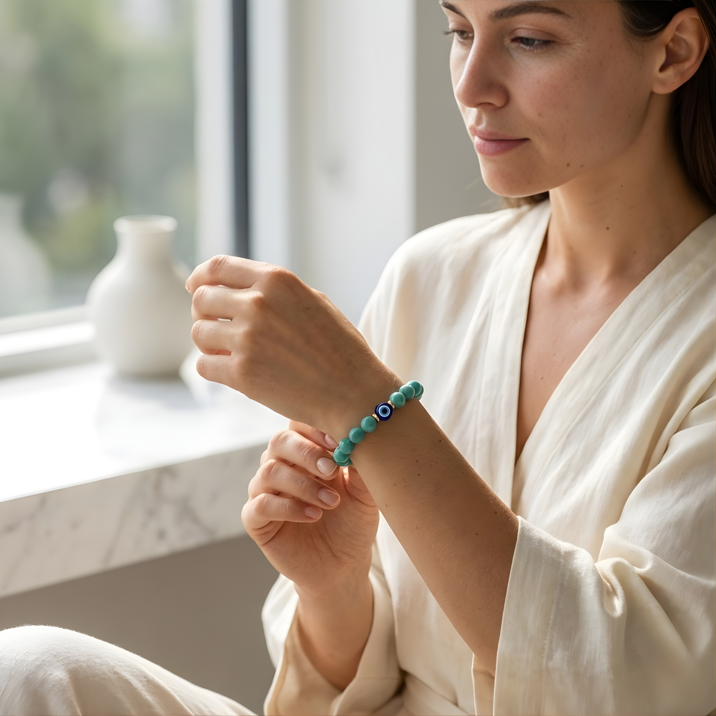 Virgo Evil Eye Amazonite Crystal Protection Bracelet