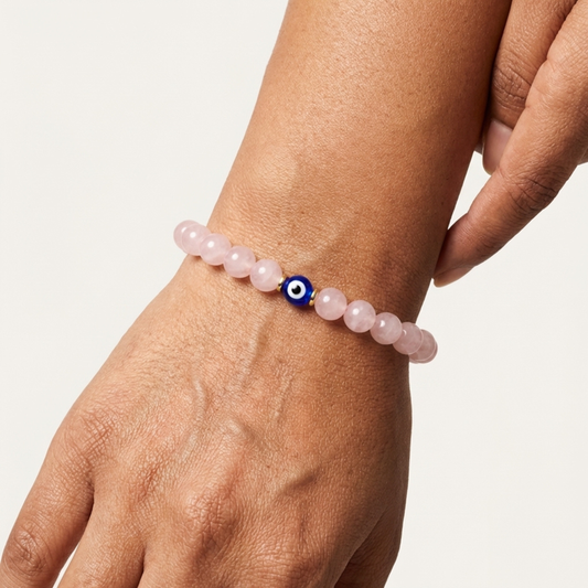 Libra Evil Eye Rose Quartz Crystal Protection Bracelet