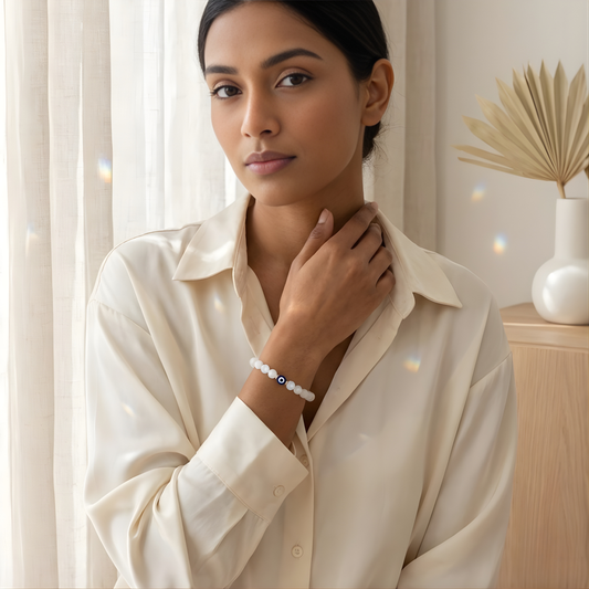 Cancer Evil Eye Moonstone Crystal Protection Bracelet