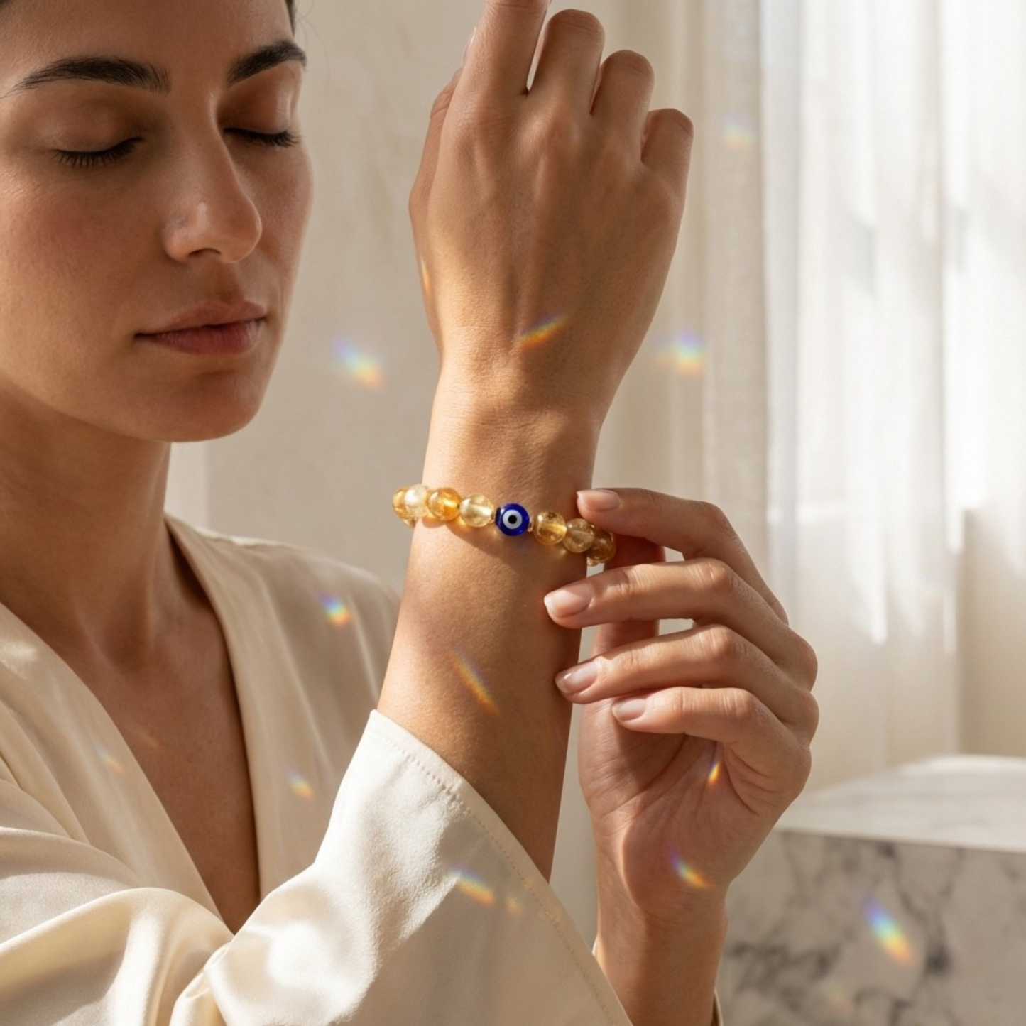 Gemini Evil Eye Citrine Crystal Protection Bracelet