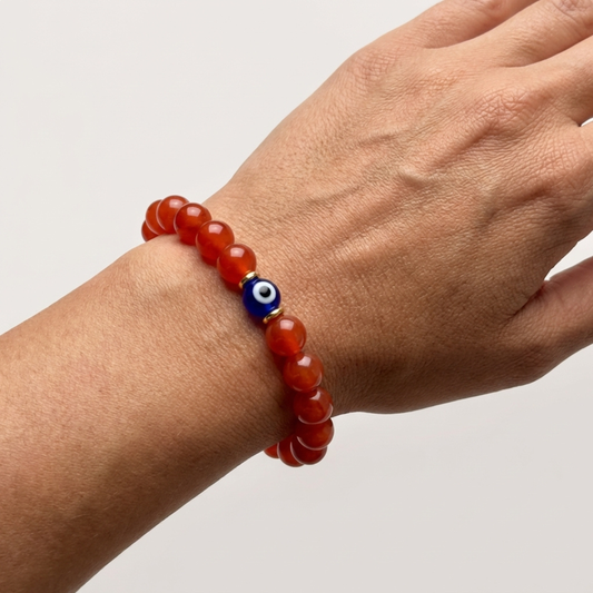 Aries Evil Eye Carnelian Crystal Protection Bracelet