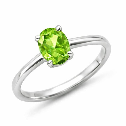Oval Natural Green Peridot Sterling Silver Classic Ring