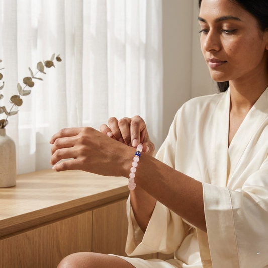 Libra Evil Eye Rose Quartz Crystal Protection Bracelet