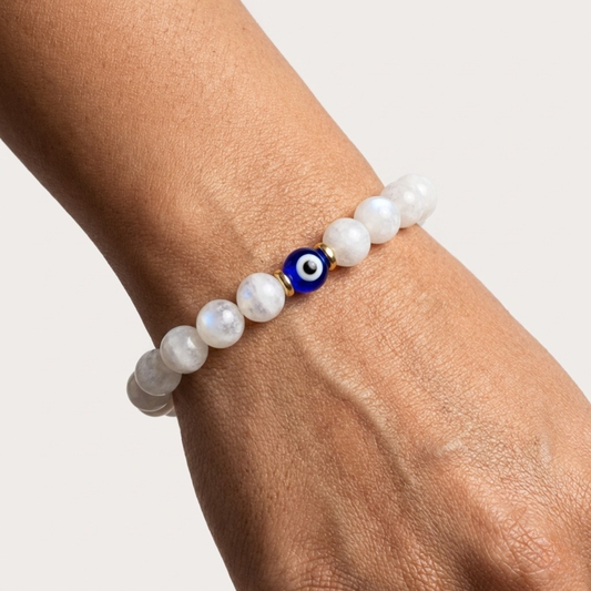 Cancer Evil Eye Moonstone Crystal Protection Bracelet
