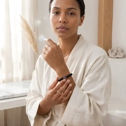 Scorpio Evil Eye Black Obsidian Crystal Protection Bracelet