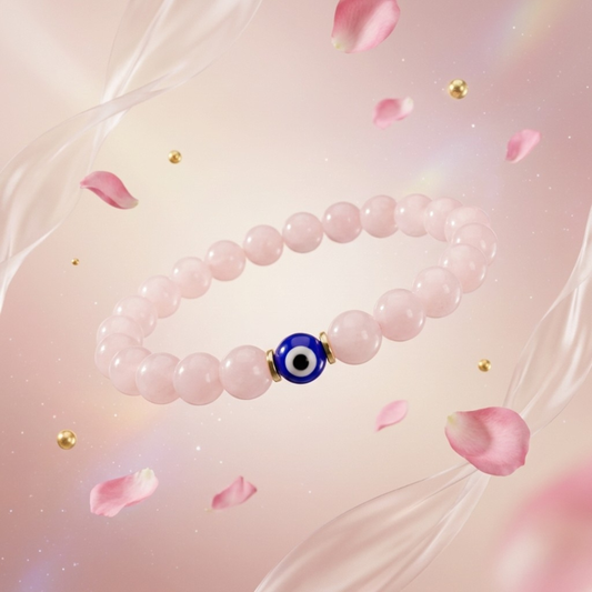 Libra Evil Eye Rose Quartz Crystal Protection Bracelet