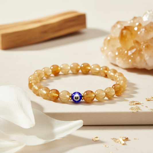 Gemini Evil Eye Citrine Crystal Protection Bracelet