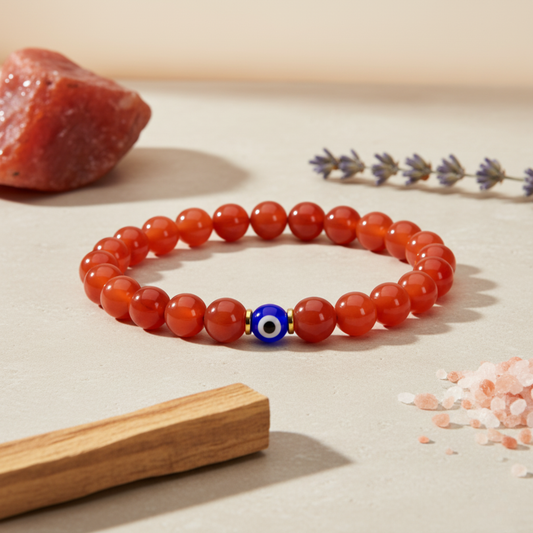 Aries Evil Eye Carnelian Crystal Protection Bracelet