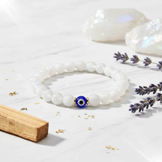 Cancer Evil Eye Moonstone Crystal Protection Bracelet