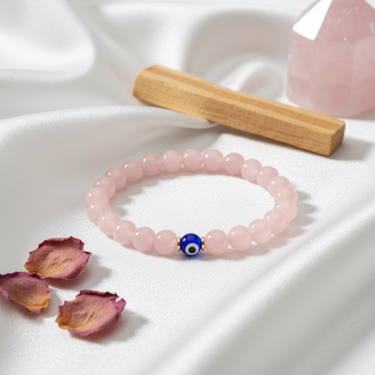 Libra Evil Eye Rose Quartz Crystal Protection Bracelet