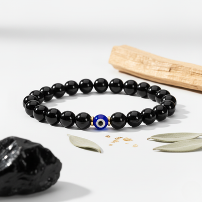 Scorpio Evil Eye Black Obsidian Crystal Protection Bracelet