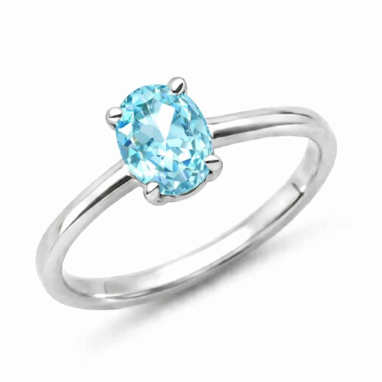 Oval Natural Aquamarine Sterling Silver Classic Ring