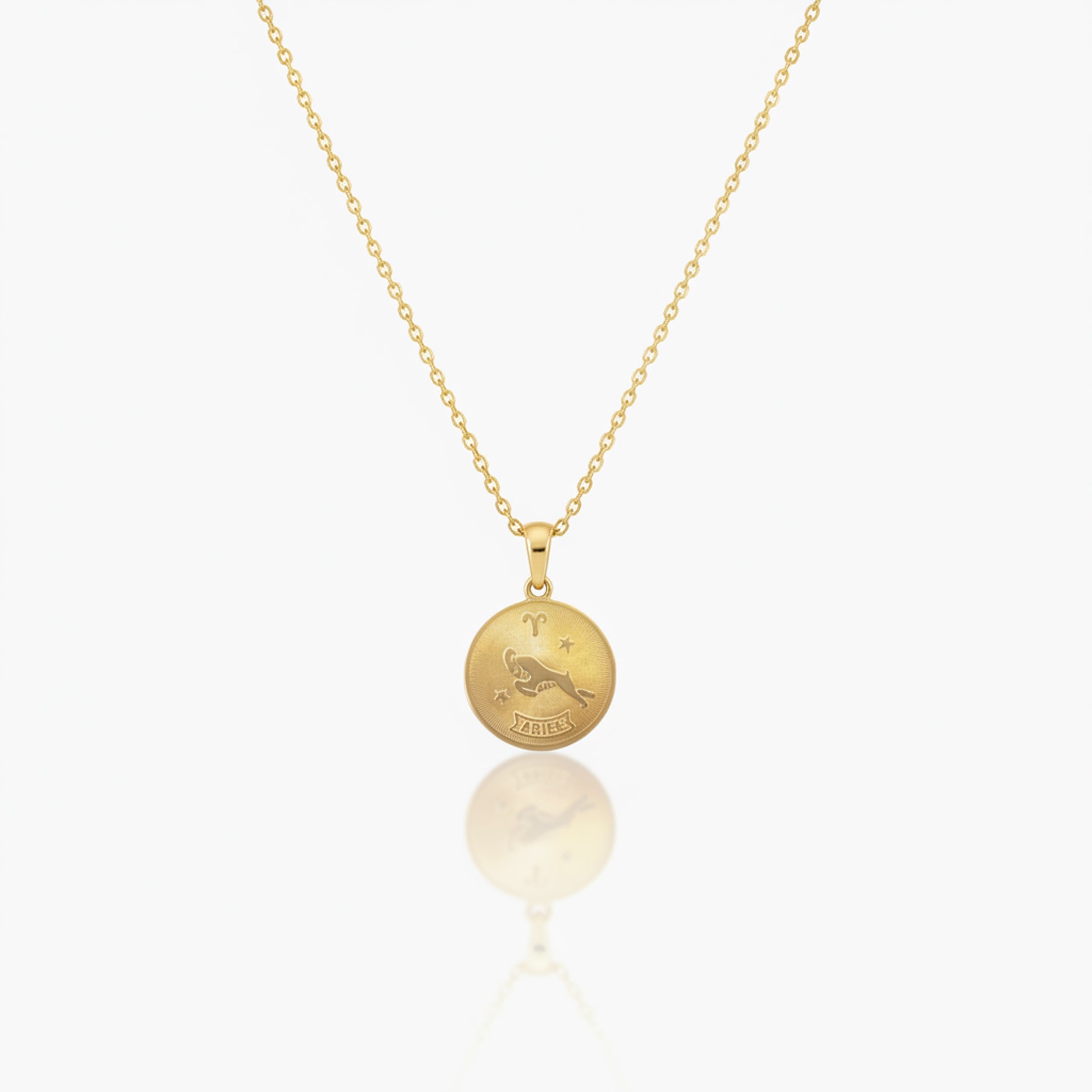 Aries Zodiac Sign Gold Medallion Necklace