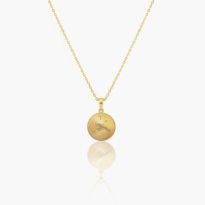 Aries Zodiac Sign Gold Medallion Necklace