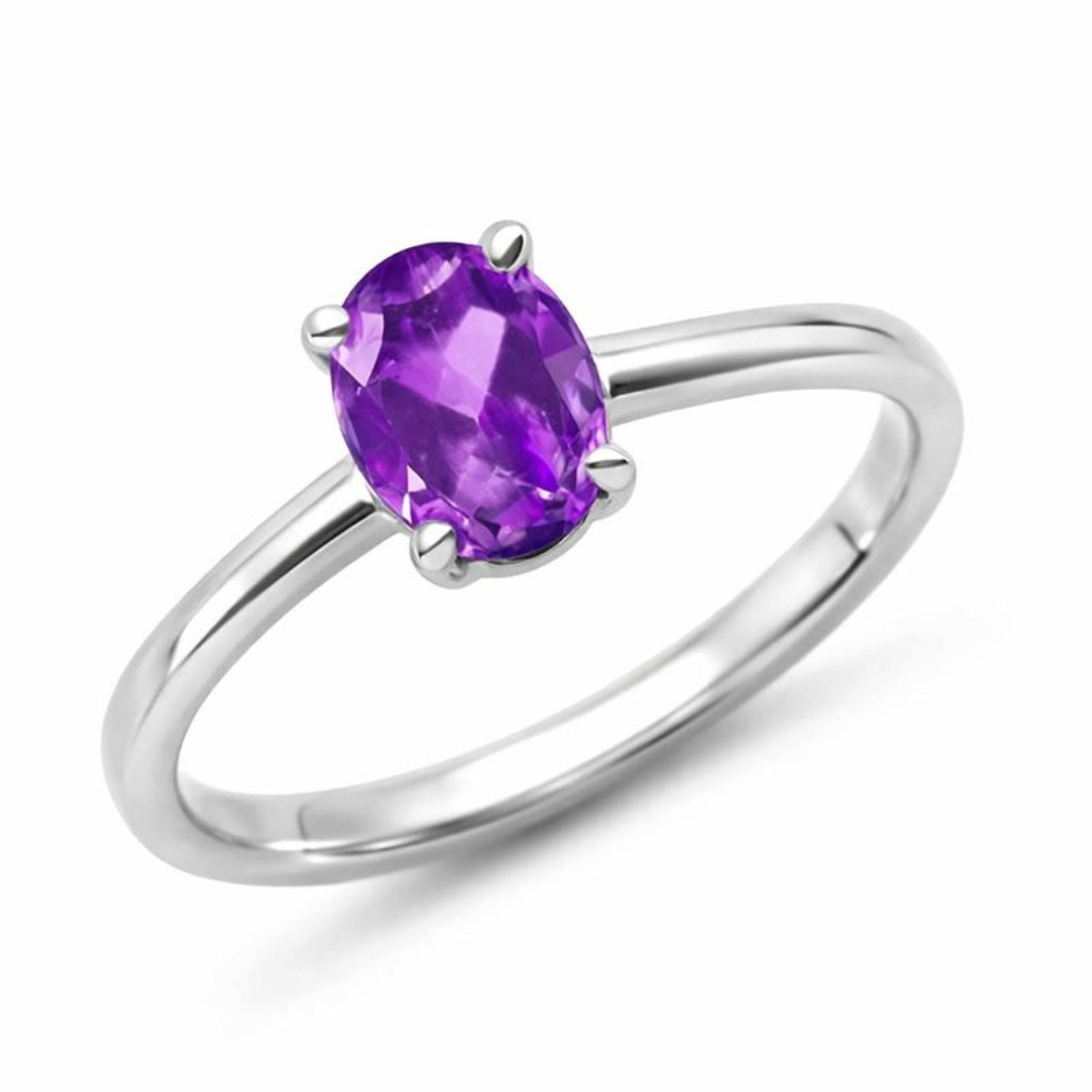 Oval Natural Amethyst Sterling Silver Classic Ring