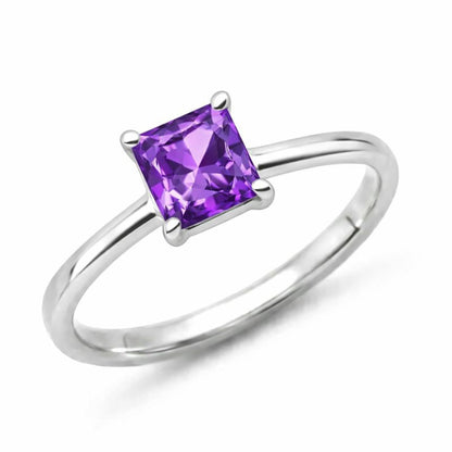 Square Natural Amethyst Sterling Silver Classic Ring