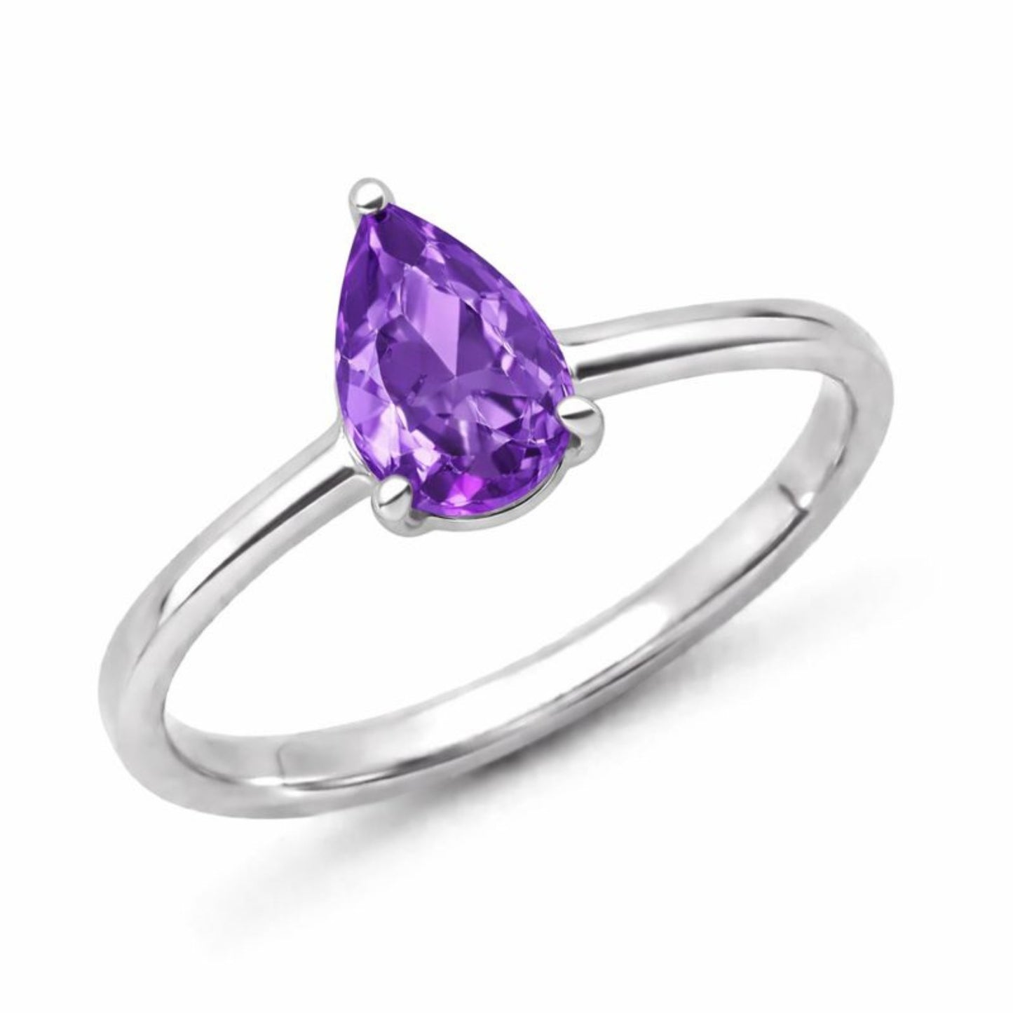 Teardrop Natural Amethyst Sterling Silver Classic Ring