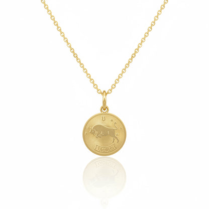 Taurus Zodiac Sign Gold Medallion Necklace