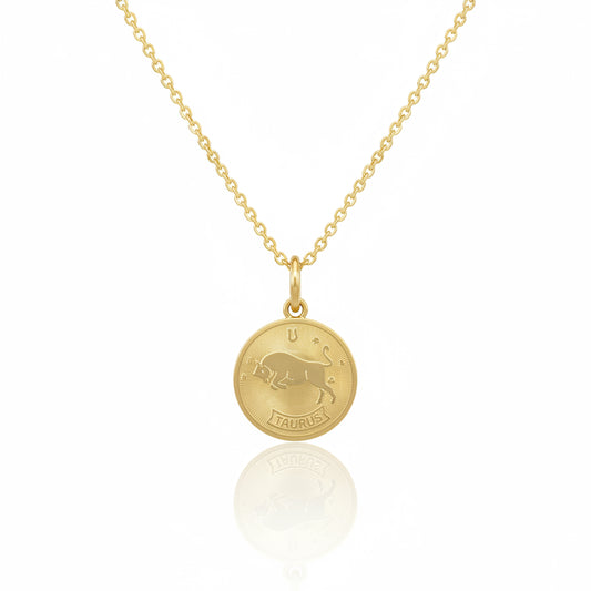 Taurus Zodiac Sign Gold Medallion Necklace